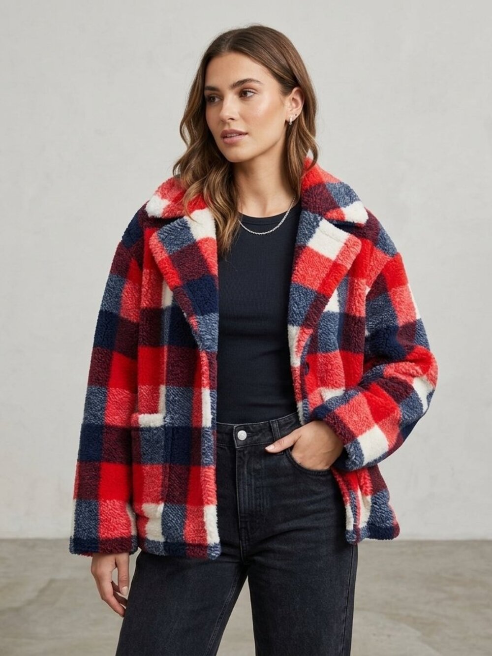 NWT Stand Studio Marina Teddy Jacket - Red, Navy & White - EU 36 / US 4